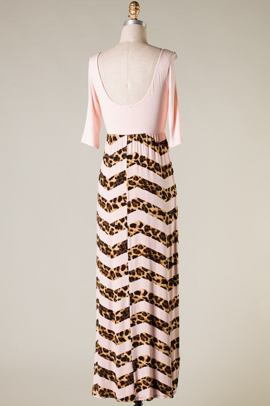 Dusty Pink Chevron Leopard Print Maxi Dress