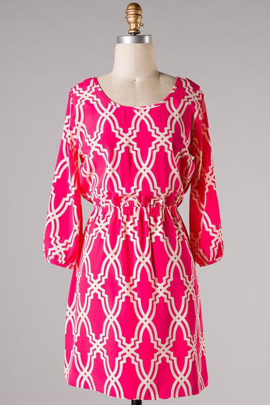 Annabelle Printed Dress-Fuchsia