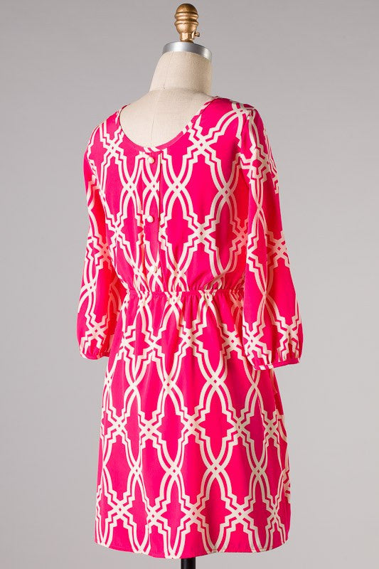 Annabelle Printed Dress-Fuchsia