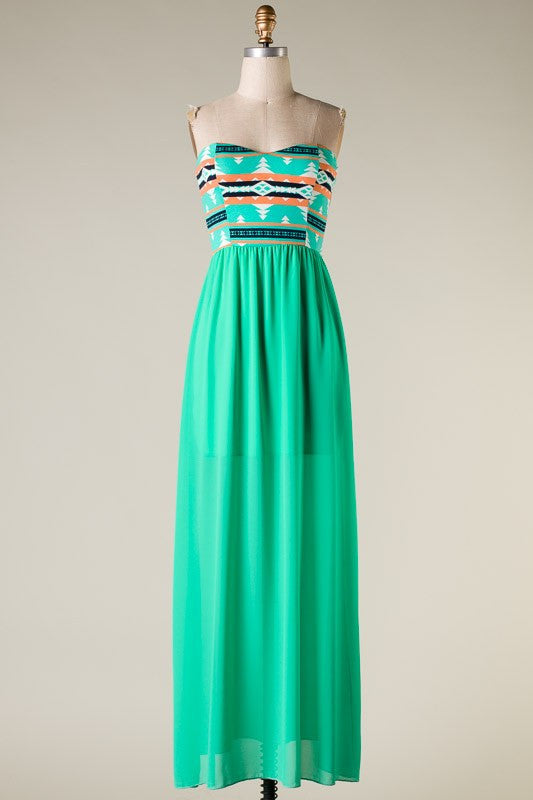 Free Spirit Printed Maxi Dress-Mint