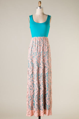 In A Dream Lace Maxi Dress-Turquoise Apricot