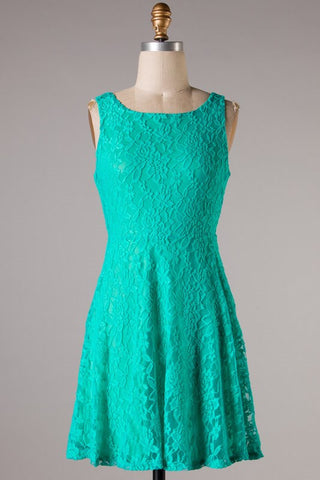 What A Charm Lace Dress- Turquoise