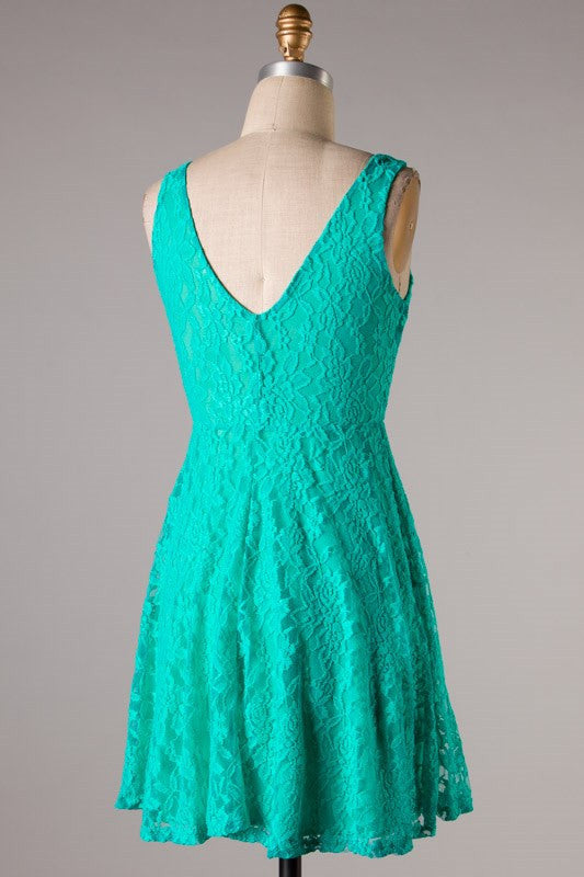 What A Charm Lace Dress- Turquoise
