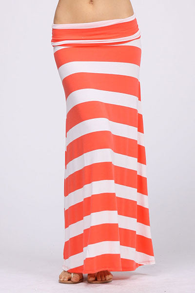 "Prove It To Me" Striped Maxi Skirt-Coral