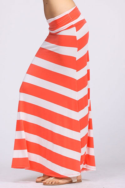 "Prove It To Me" Striped Maxi Skirt-Coral