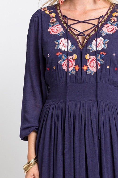 Embroidered Floral Maxi Dress