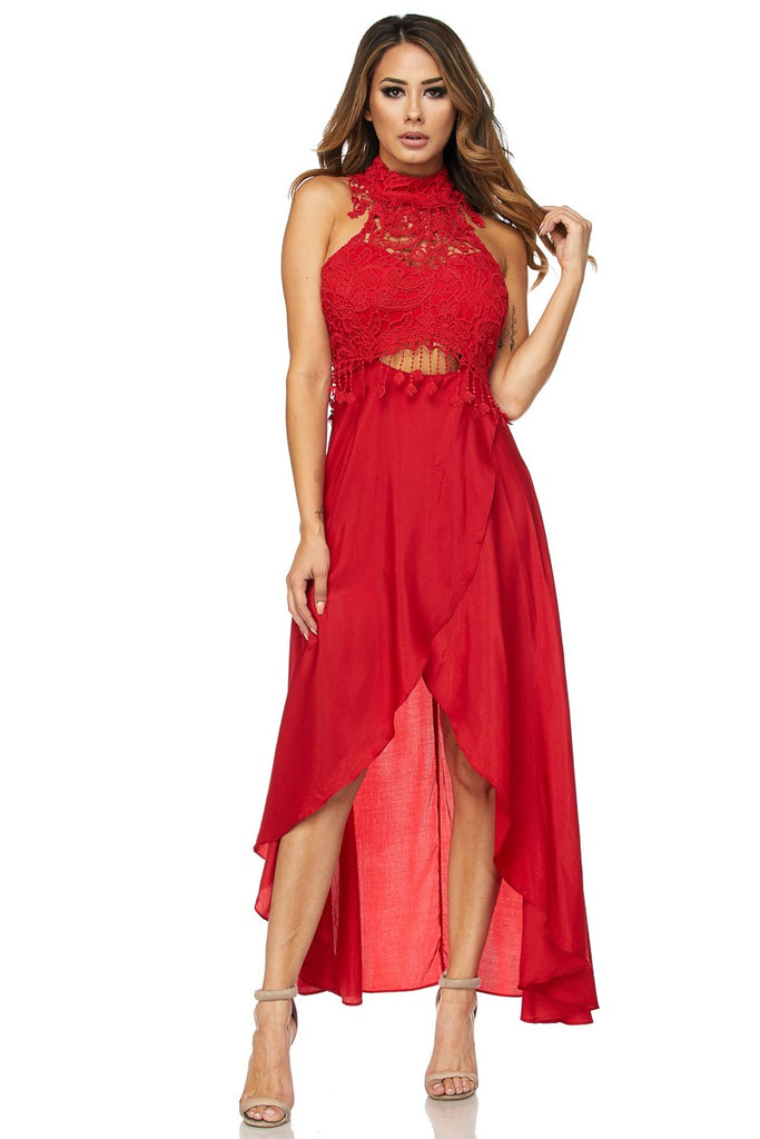 Iconic Moment Crochet Top Dress-Red