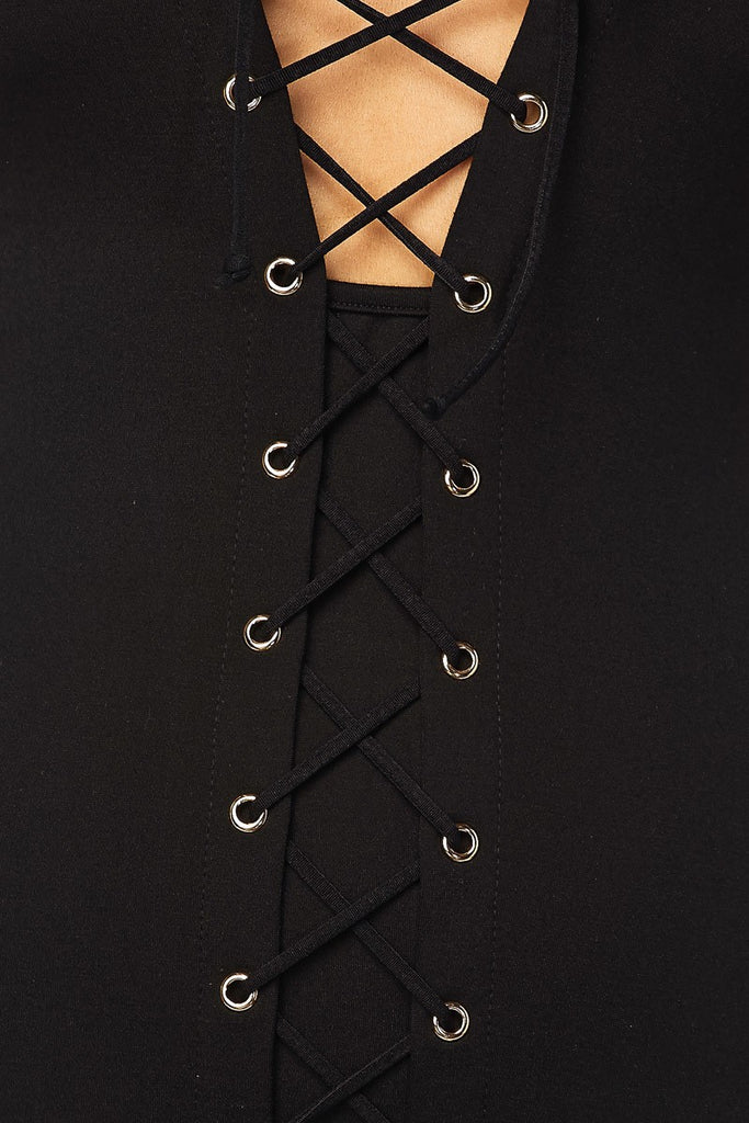 GOOD DEEDS LACE-UP DRESS-BLACK
