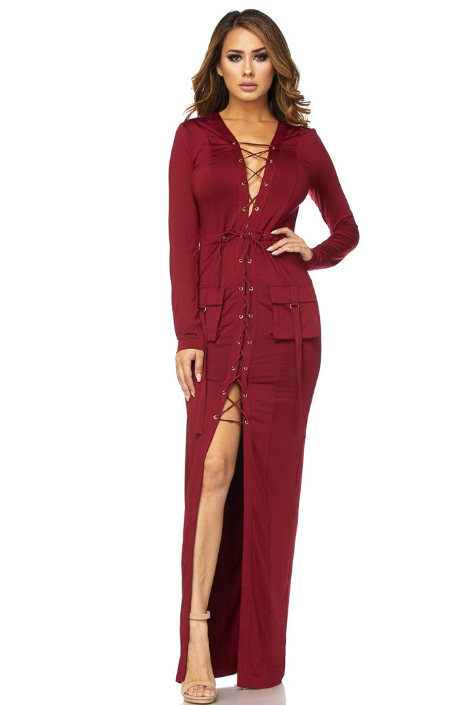Take Me Out Maxi Dress-Burgundy