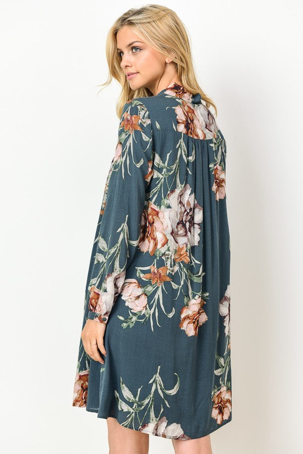 Feelin' Good Floral Dress-Teal