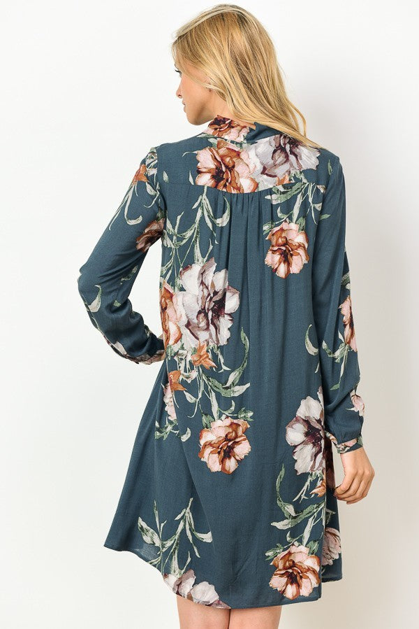 Feelin' Good Floral Dress-Teal