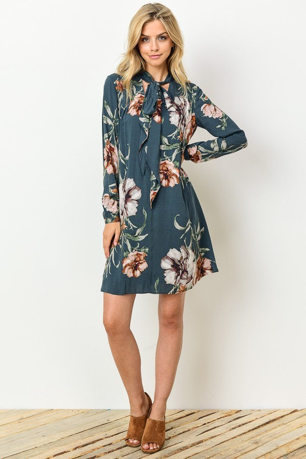 Feelin' Good Floral Dress-Teal