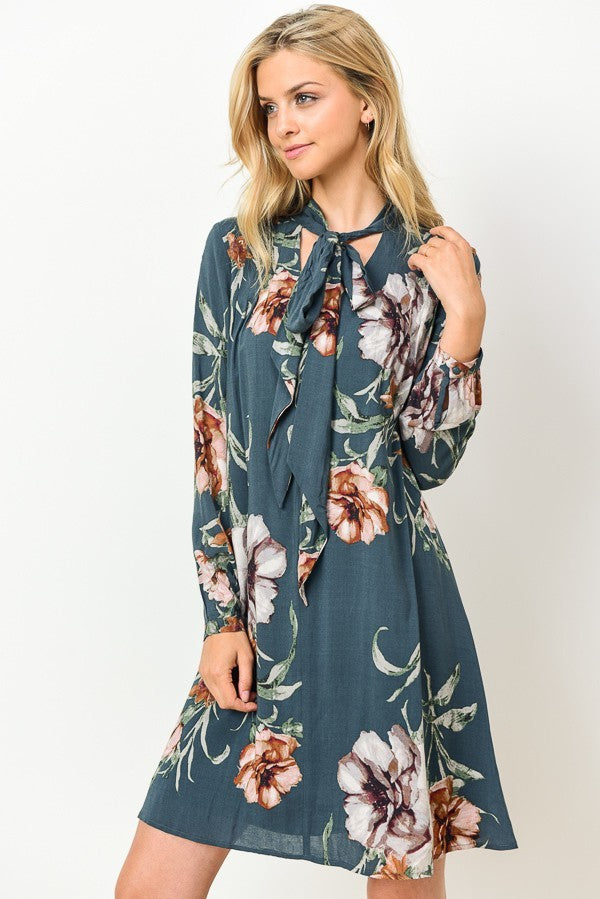 Feelin' Good Floral Dress-Teal
