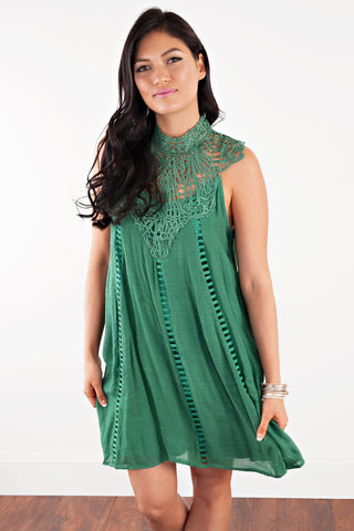 DHALIA LACE CROCHET DRESS-GREEN