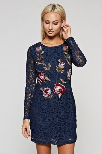 Lace Floral Embroidered Dress-Olive