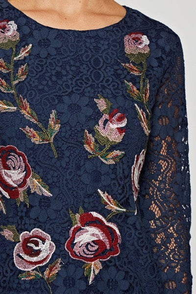 Lace Floral Embroidered Dress-Olive