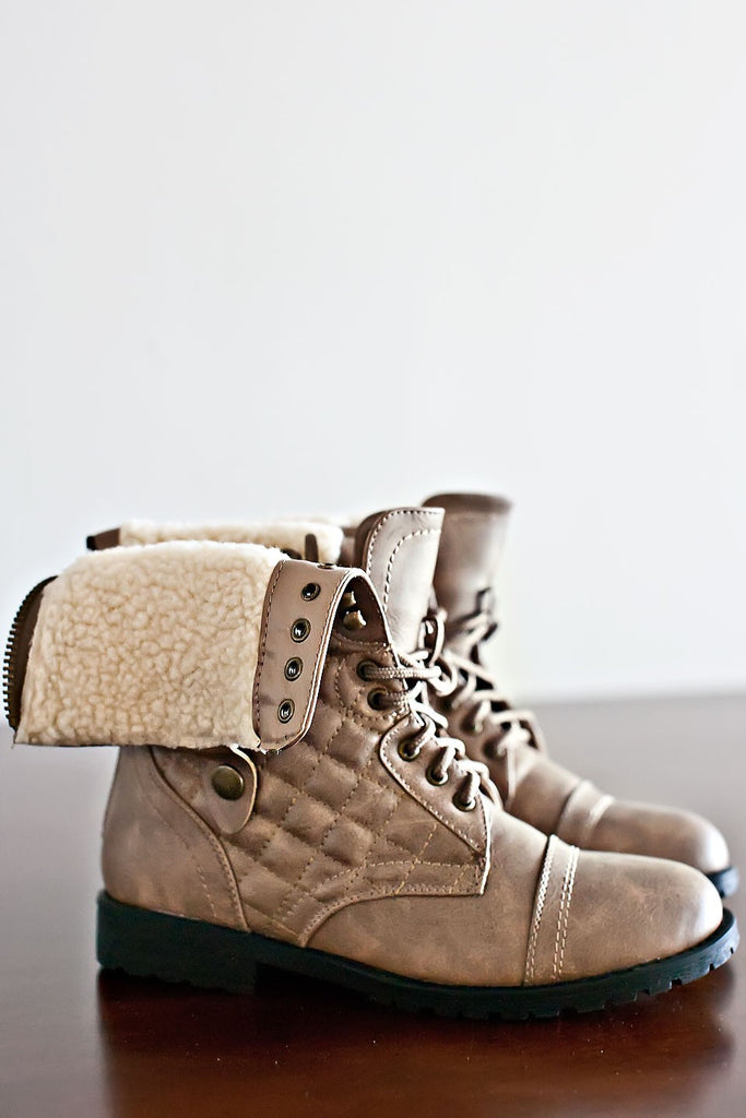 Unwind Quilted Lace Up Boots-Taupe