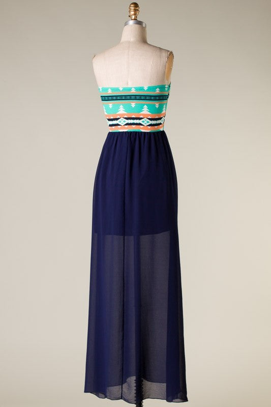 Free Spirit Printed Maxi Dress-Navy