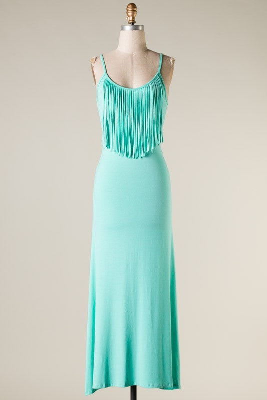 Fringe Maxi Dress-Mint