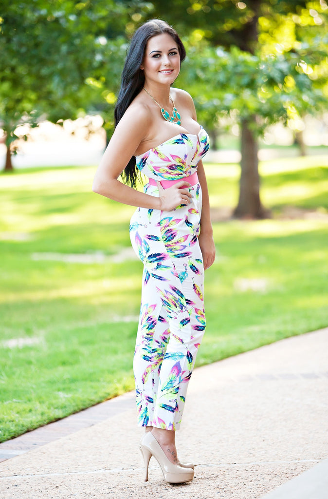 FEATHER PRINT JUMPSUIT