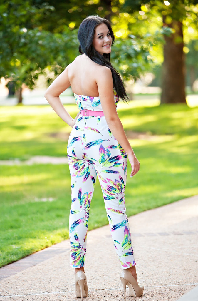 FEATHER PRINT JUMPSUIT