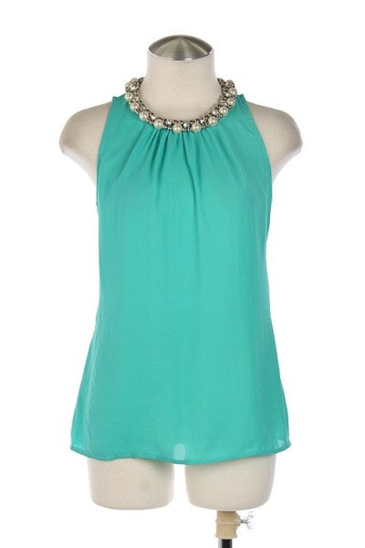 BE JEWELED TOP-AQUA
