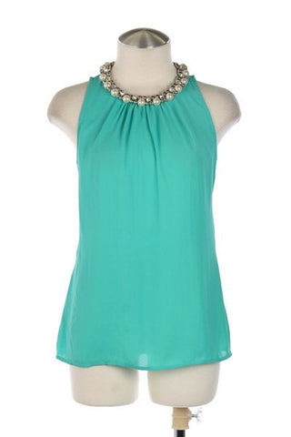 BE JEWELED TOP-AQUA