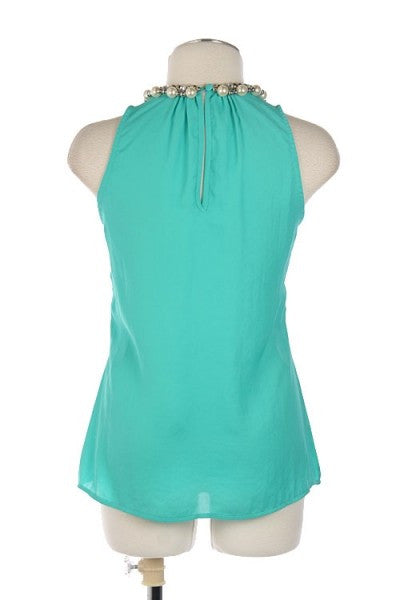 BE JEWELED TOP-AQUA