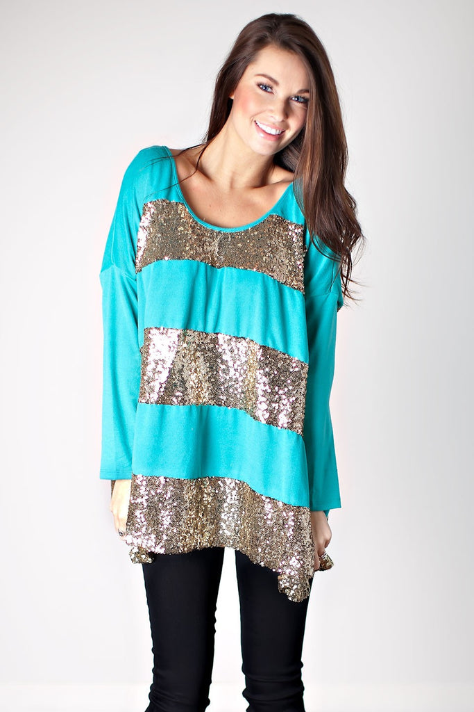 Make A Wish Sequin Top-Aqua