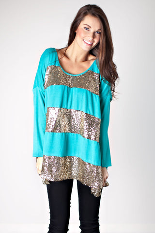 Make A Wish Sequin Top-Aqua