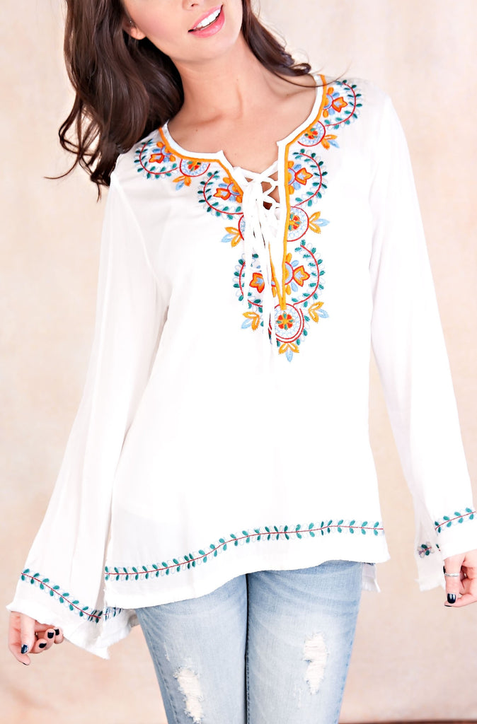 SYDNEY EMBROIDERED TOP-IVORY