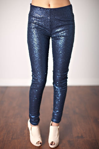 SEQUIN LEGGINGS-NAVY