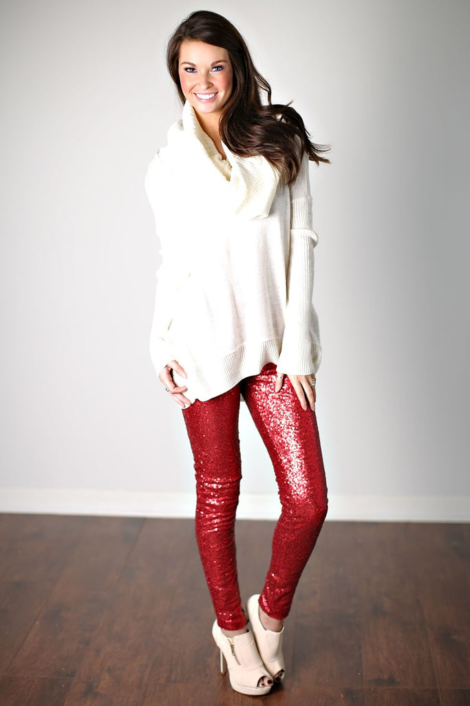 SEQUIN LEGGINGS-RED