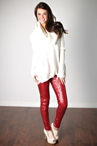 SEQUIN LEGGINGS-RED