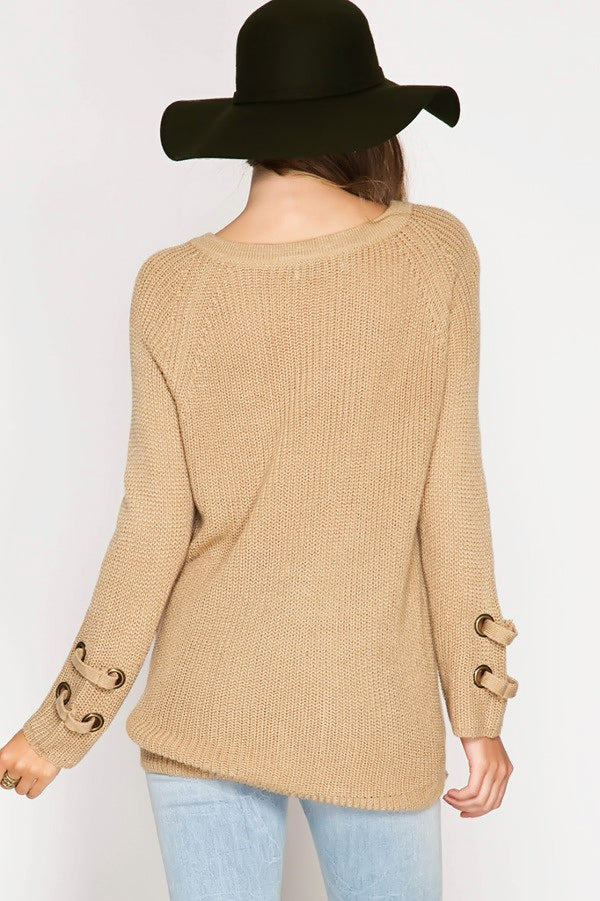 OUT N ABOUT LONG SLEEVE SWEATER-TAUPE