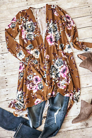 Floral Cardigan-Mustard