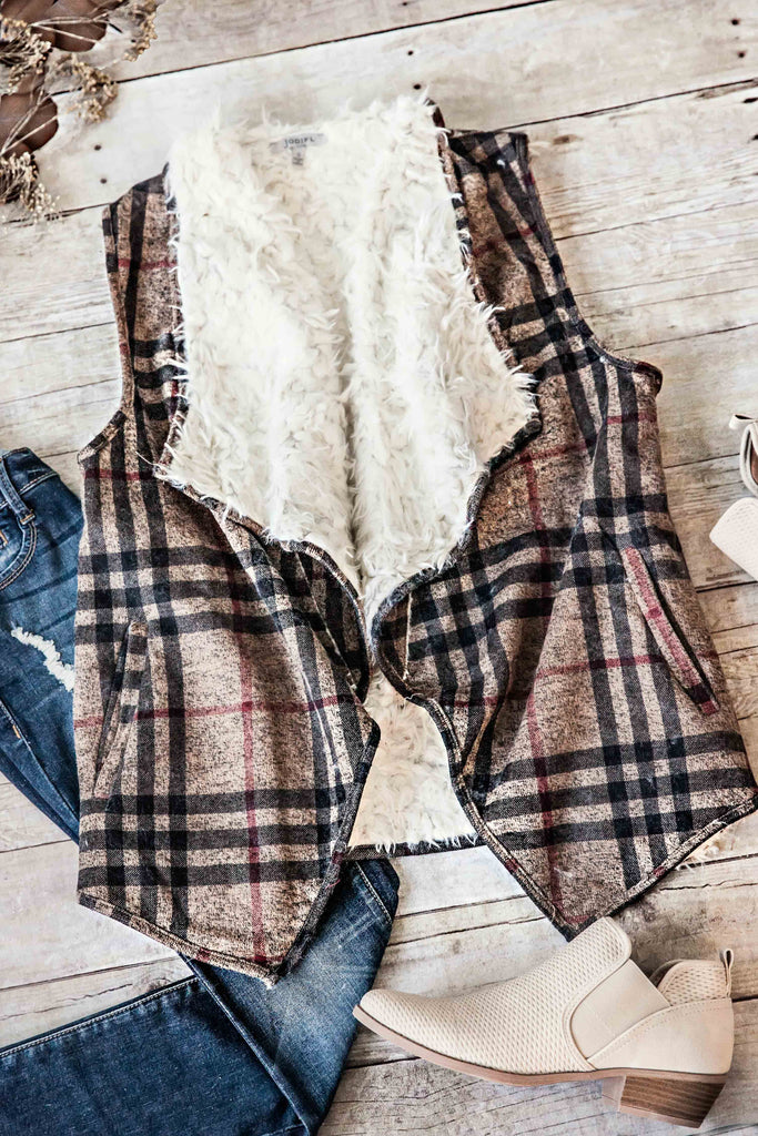 Plaid Fur Lined Vest