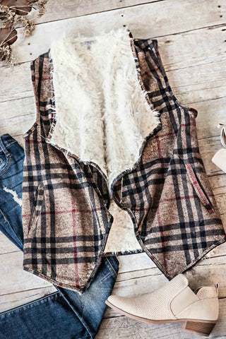 Plaid Fur Lined Vest