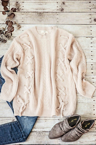 SELF-TIE DETAIL SWEATER-TAUPE