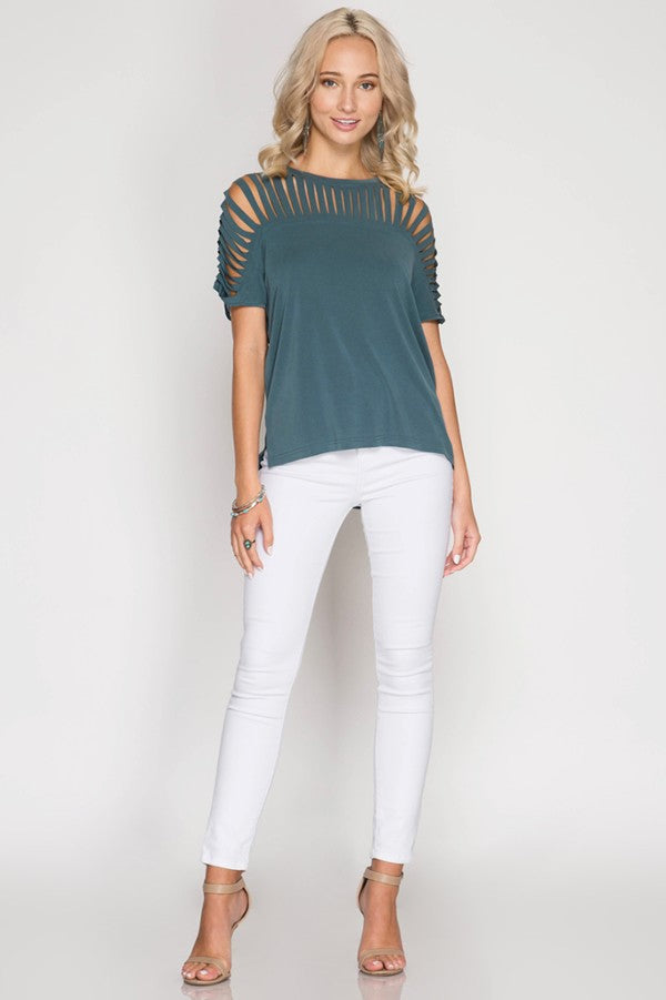 Front And Back Cut Outs Top-Taupe