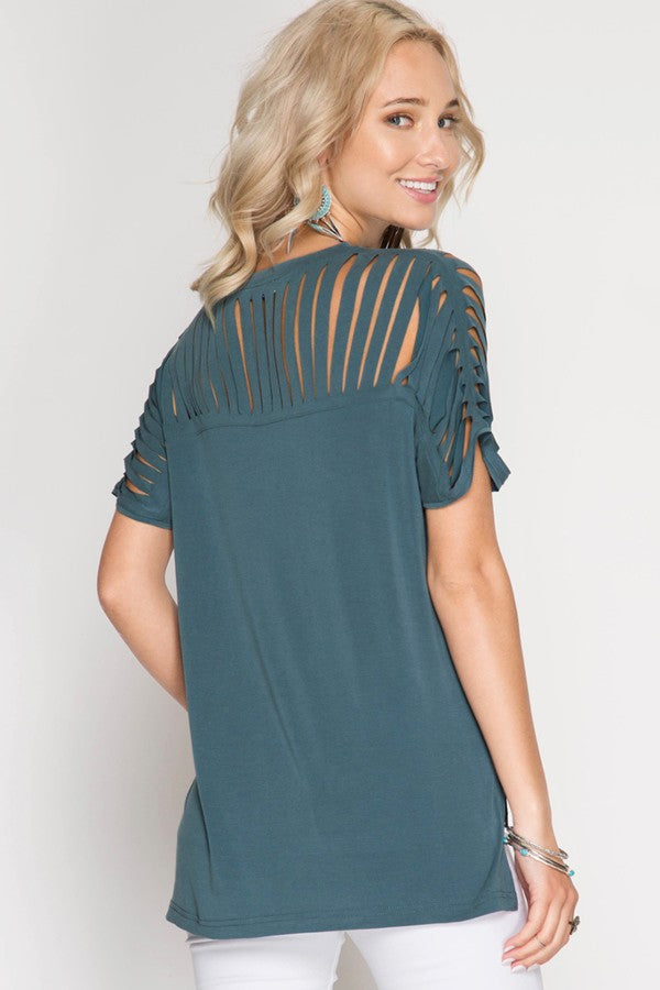 Front And Back Cut Outs Top-Taupe