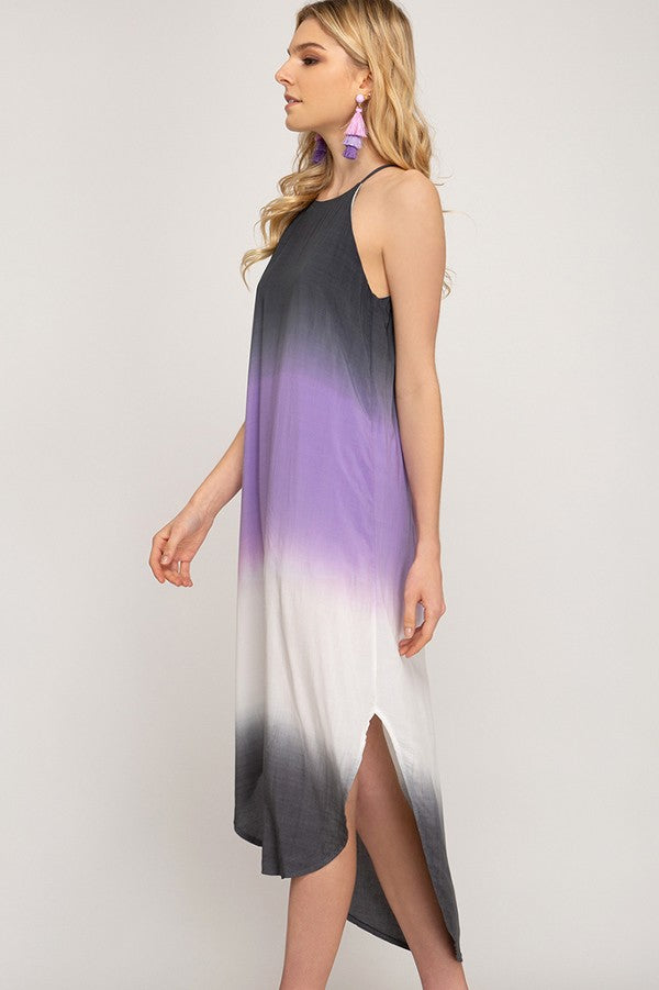 All Day Long Midi Dress-Grey/Purple
