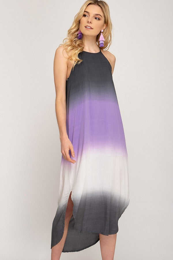 All Day Long Midi Dress-Grey/Purple