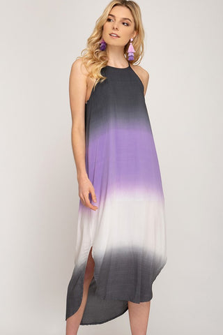 All Day Long Midi Dress-Grey/Purple