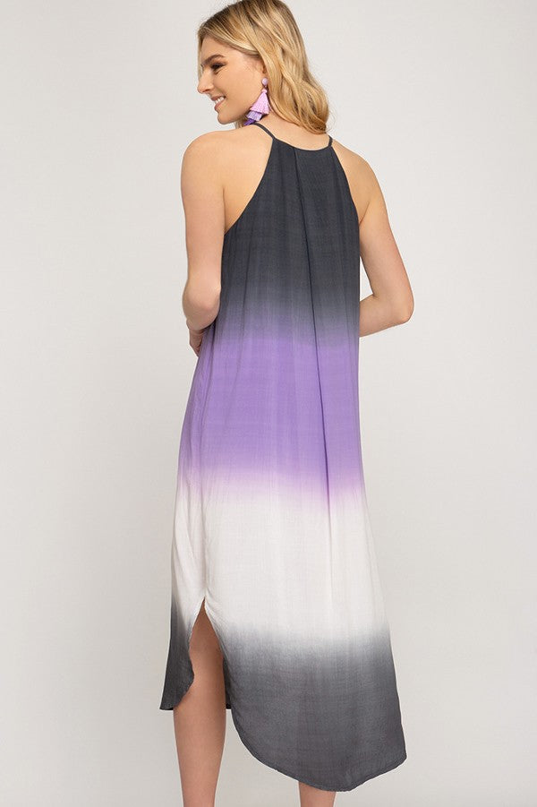 All Day Long Midi Dress-Grey/Purple