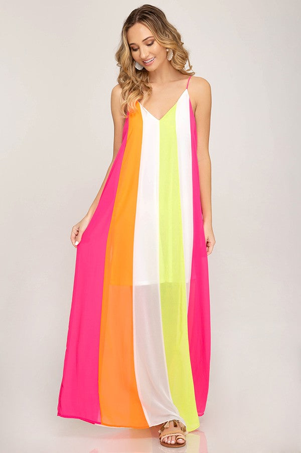 Paradise Maxi Dress-Fuchsia/Yellow