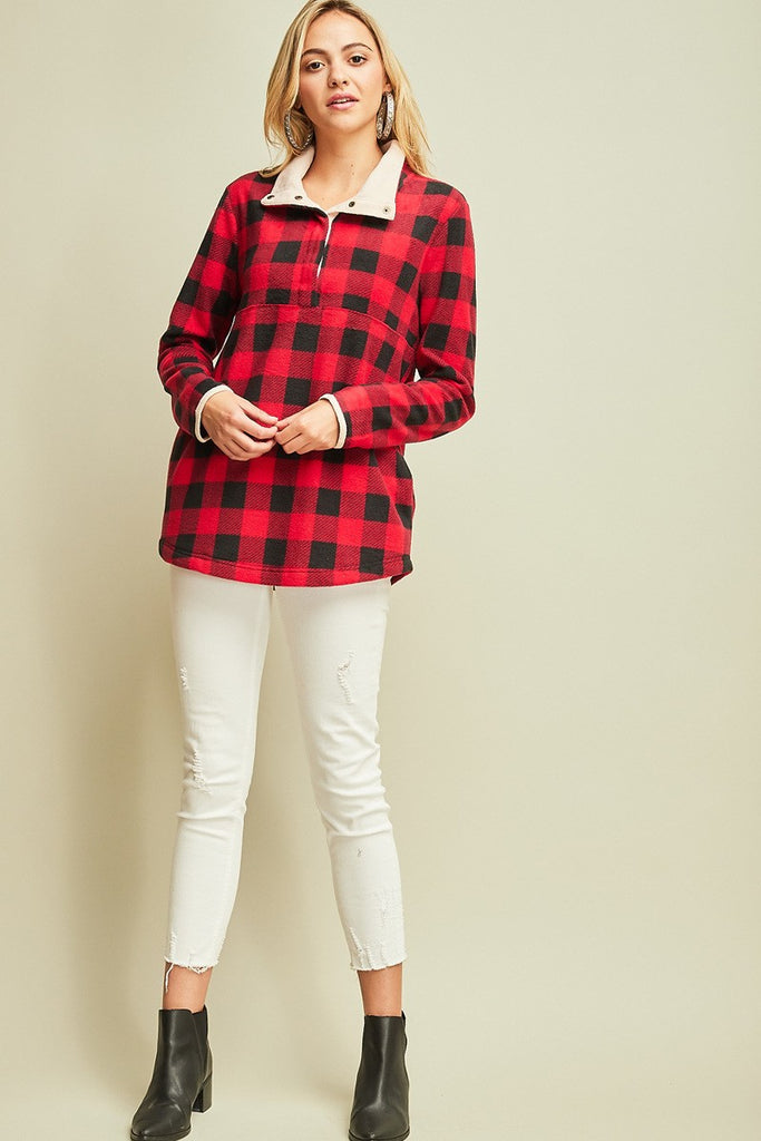 Gingham Fleece Pullover Sweater