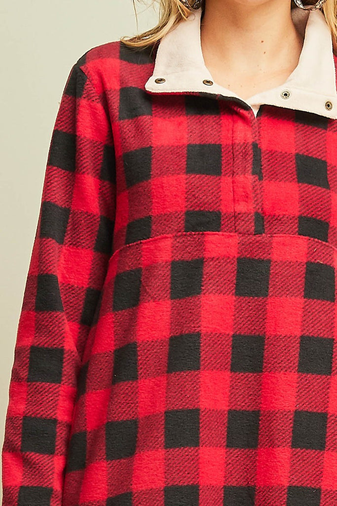 Gingham Fleece Pullover Sweater