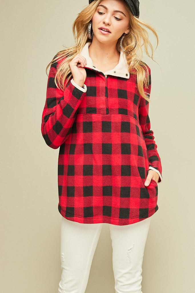 Gingham Fleece Pullover Sweater