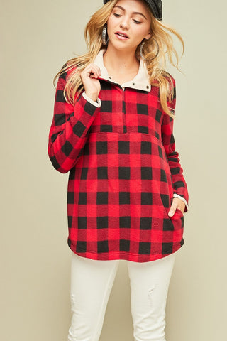 Gingham Fleece Pullover Sweater